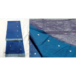 Padmapriya | Handwoven Silk - Chanderi Golden Border Saree - Bluish Grey