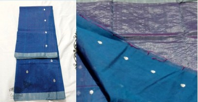 Padmapriya | Handwoven Silk - Chanderi Golden Border Saree - Bluish Grey