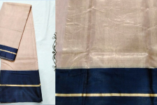 Padmapriya | Handwoven Silk - Chanderi Plain Beige with Black Border Saree