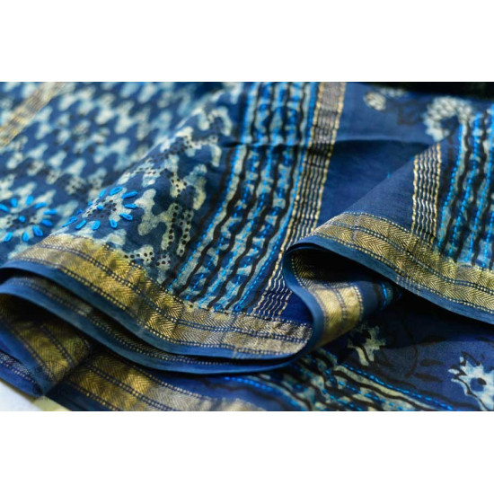 पलक ⚛ Dabu Printed . Embroidered Maheshwari  Saree ⚛ 15