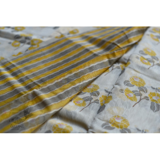 Handloom Chanderi yellow flower Printed Saree 