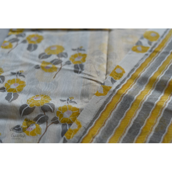 Handloom Chanderi yellow flower Printed Saree 