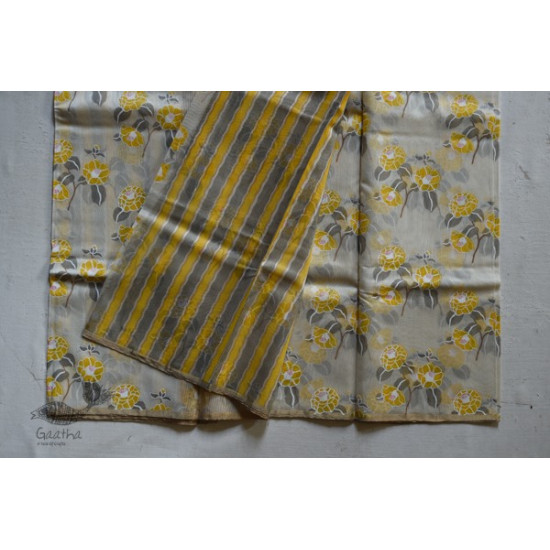 Handloom Chanderi yellow flower Printed Saree 