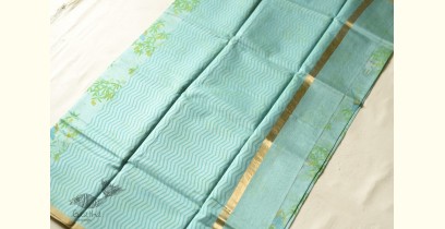 Manjula | Handloom Printed Chanderi Saree - Green & Blue