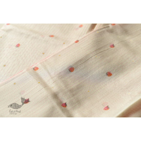 Handwoven Printed Chanderi Saree - Strawberry Motif