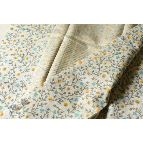 Handwoven Printed Chanderi White Based Saree - Flowers Printed