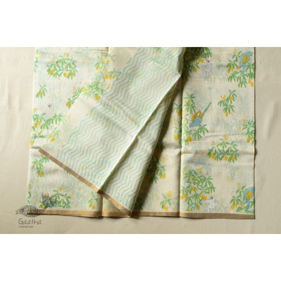 Handwoven Printed Chanderi Parrot Printed Saree