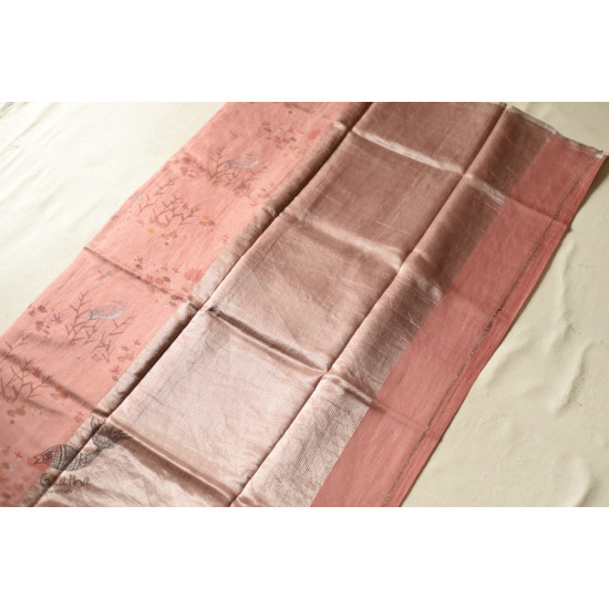 Handloom Chanderi Tissue Silk Saree - Carrot Red