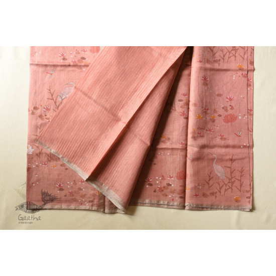 Handloom Chanderi Tissue Silk Saree - Carrot Red