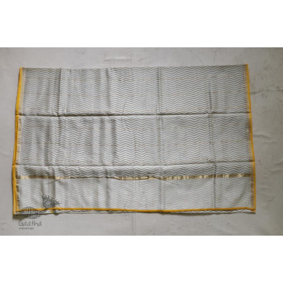 Handloom Chanderi Printed Saree - cherry motif with yellow border