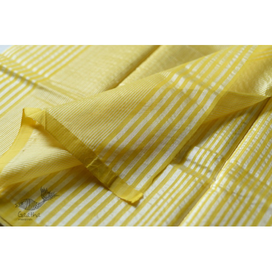 Handloom Chanderi Woven Stripe Saree - Yellow