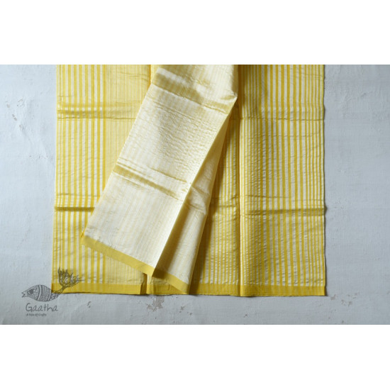 Handloom Chanderi Woven Stripe Saree - Yellow