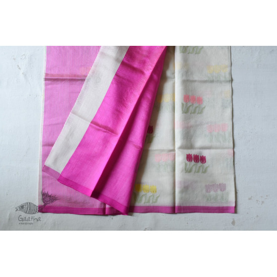 Handloom Chanderi Saree - Woven Tulip Flowers