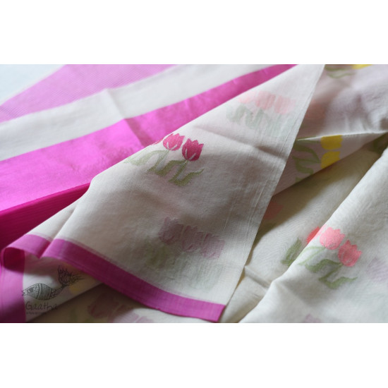 Handloom Chanderi Saree - Woven Tulip Flowers