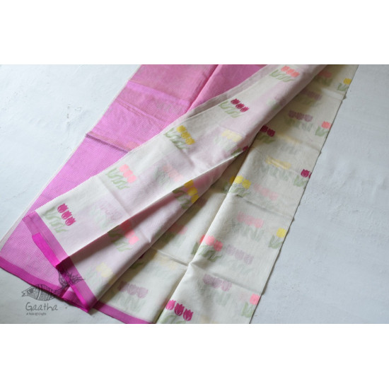 Handloom Chanderi Saree - Woven Tulip Flowers