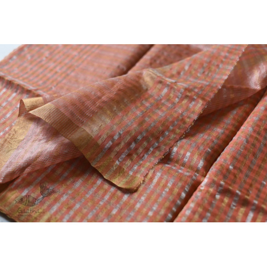 Handloom Chanderi Woven Zari Checks Saree - Rose Gold