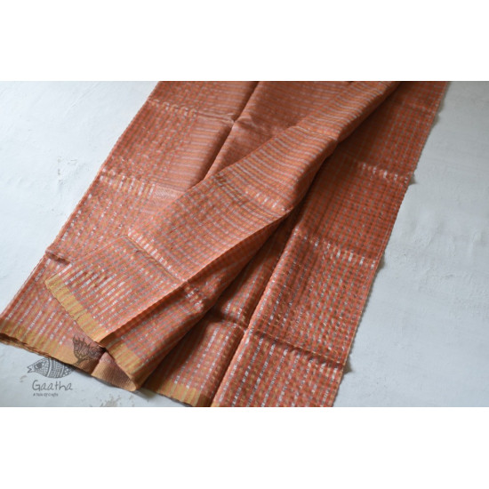 Handloom Chanderi Woven Zari Checks Saree - Rose Gold