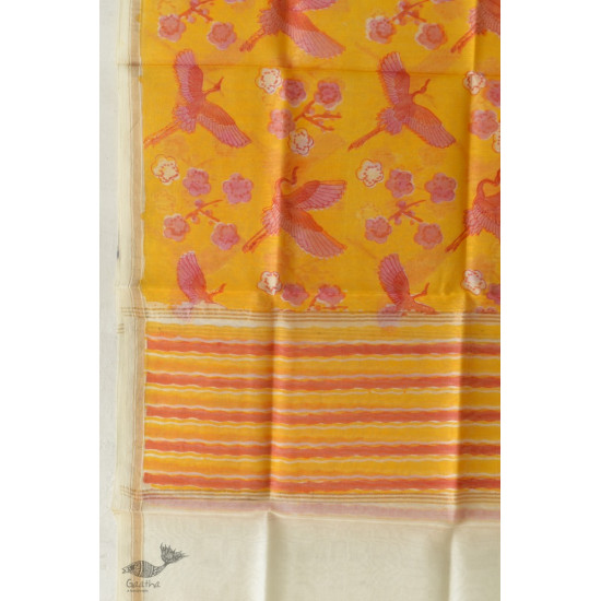 shop Block Printed Chanderi Dupatta - Crane Bird Motif