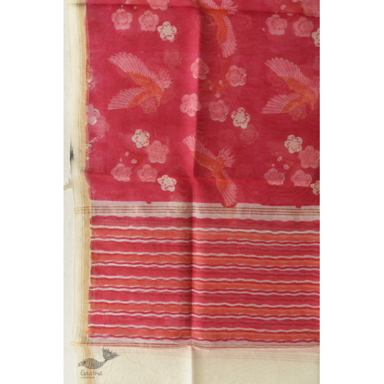 shop Block Printed Chanderi Dupatta - Bird Motif