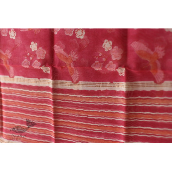 shop Block Printed Chanderi Dupatta - Bird Motif