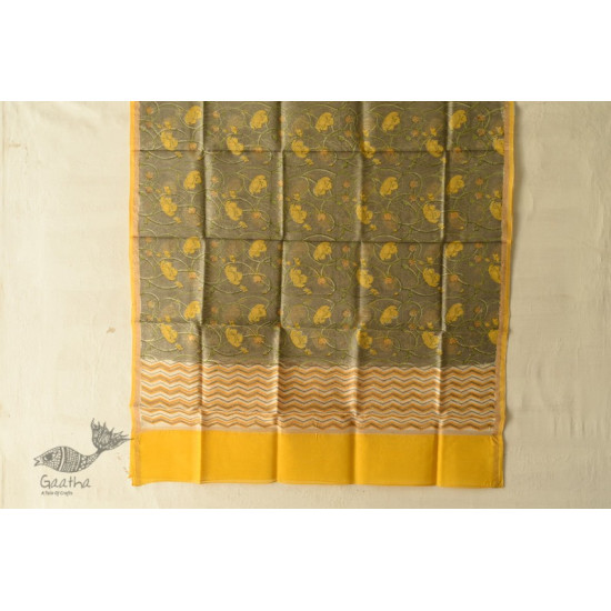 shop Block Printed Chanderi Dupatta - Yellow Flowers