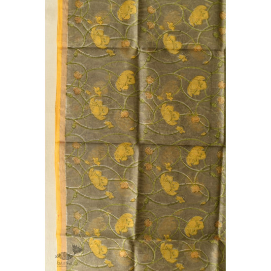 shop Block Printed Chanderi Dupatta - Yellow Flowers