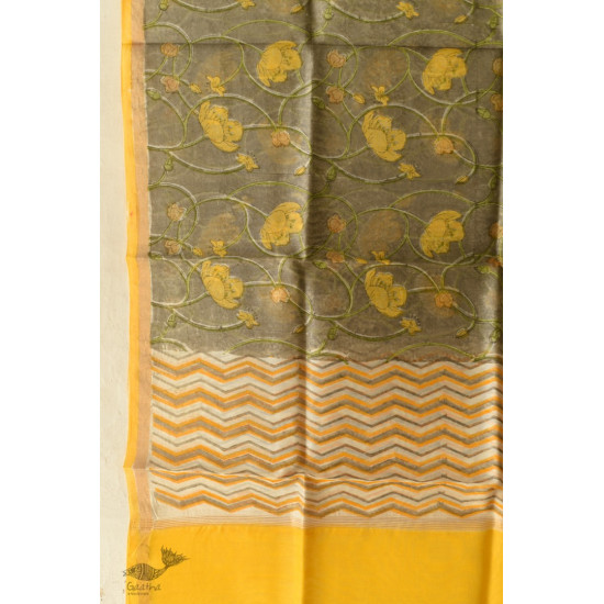 shop Block Printed Chanderi Dupatta - Yellow Flowers