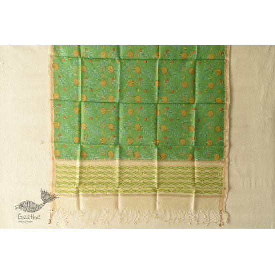 shop Block Printed Chanderi Green Dupatta