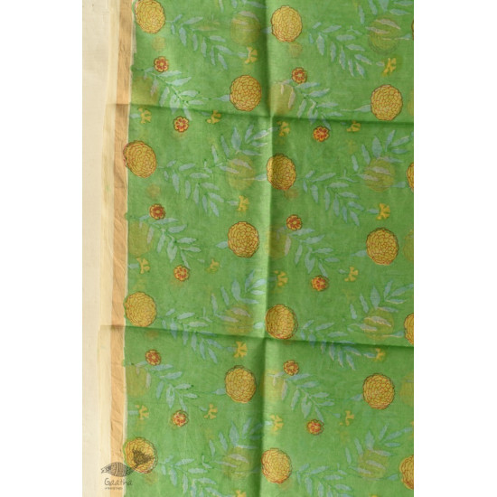 shop Block Printed Chanderi Green Dupatta