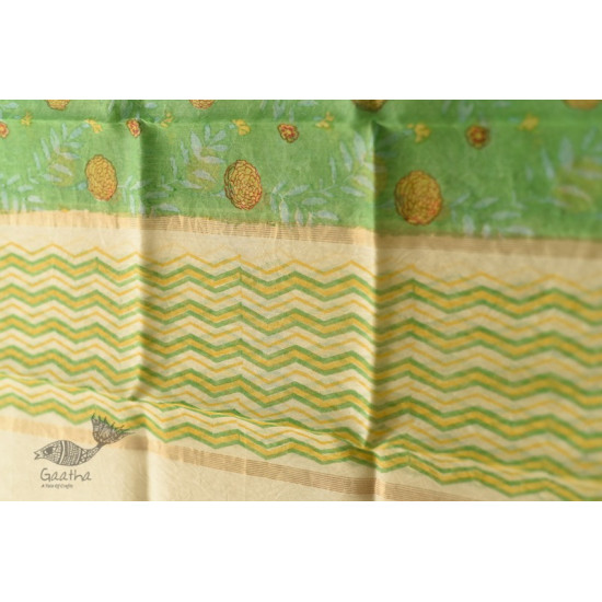 shop Block Printed Chanderi Green Dupatta