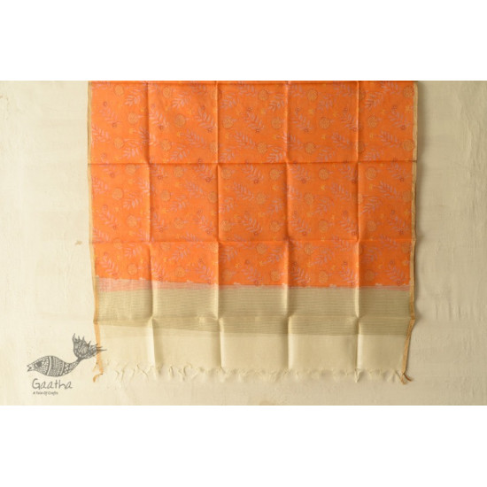 shop Block Printed Chanderi Orange Dupatta