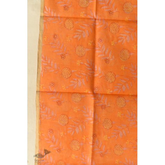 shop Block Printed Chanderi Orange Dupatta