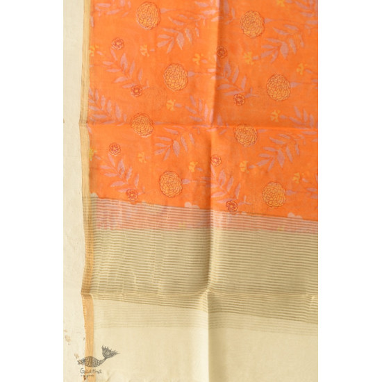 shop Block Printed Chanderi Orange Dupatta