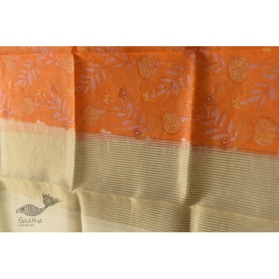 shop Block Printed Chanderi Orange Dupatta