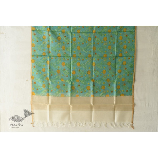 shop Block Printed Chanderi Dupatta- Marigold Flower Motif