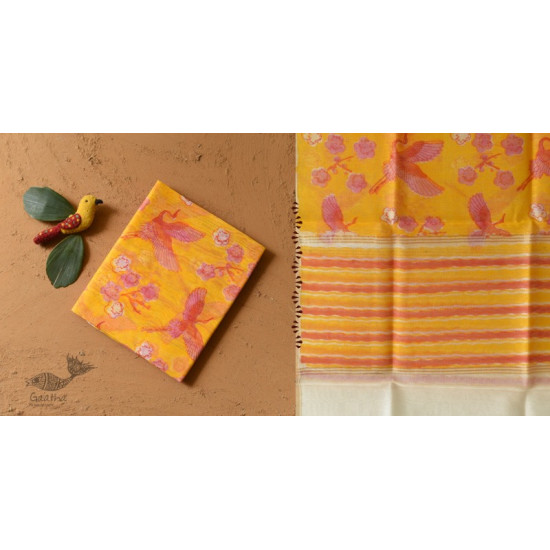 shop Block Printed Chanderi Dupatta - Crane Bird Motif