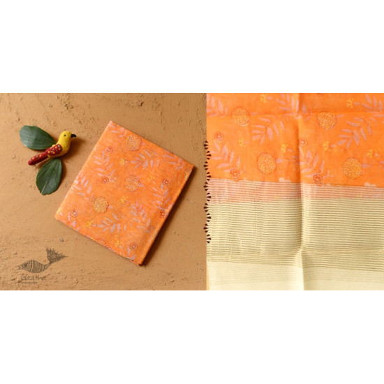 shop Block Printed Chanderi Orange Dupatta