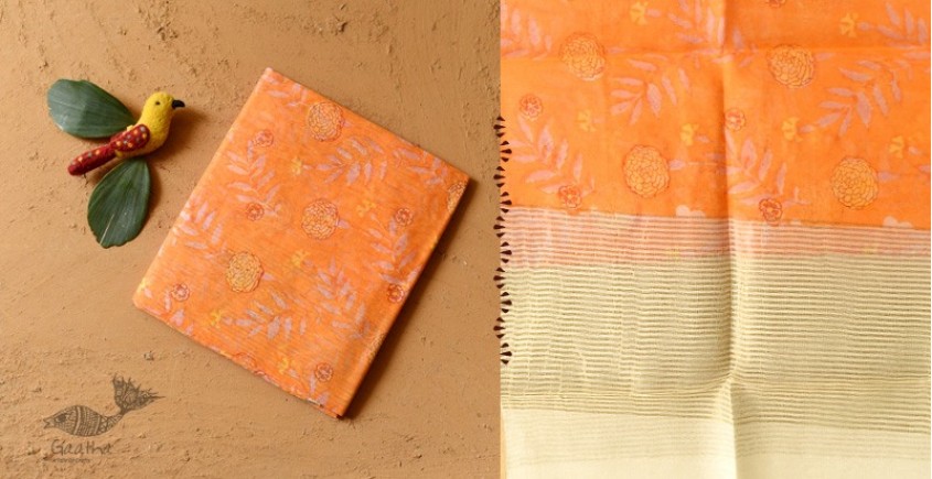 shop Block Printed Chanderi Orange Dupatta