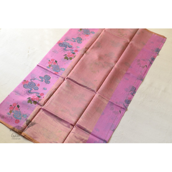 Handloom Printed Chanderi Saree - Purpple