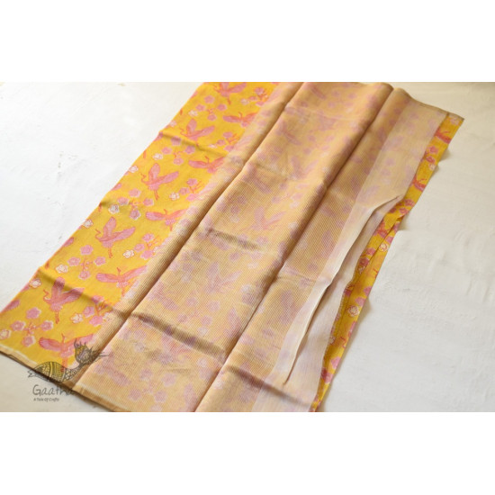 Handloom Printed Chanderi Yellow Saree