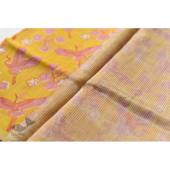 Handloom Printed Chanderi Yellow Saree