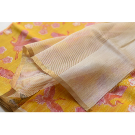 Handloom Printed Chanderi Yellow Saree