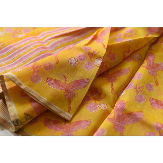 Handloom Printed Chanderi Yellow Saree