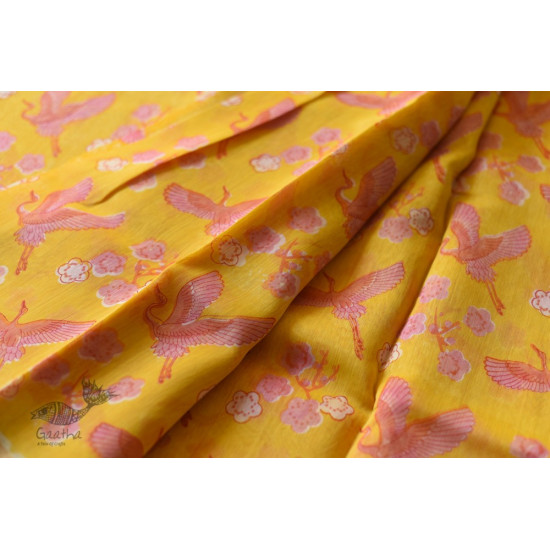 Handloom Printed Chanderi Yellow Saree