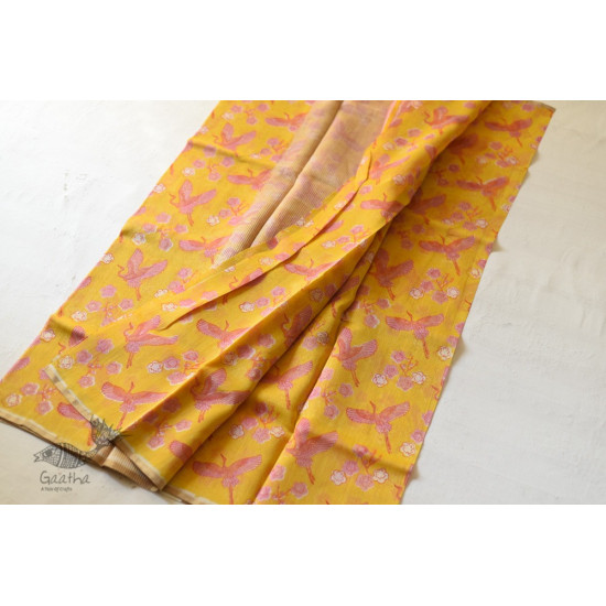 Handloom Printed Chanderi Yellow Saree