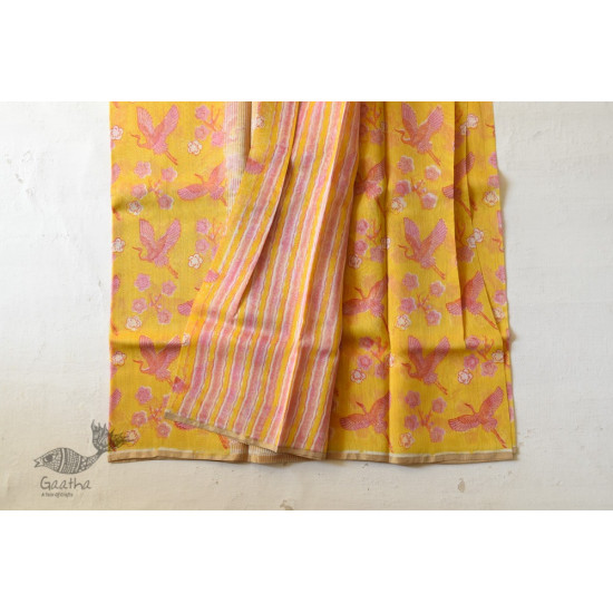 Handloom Printed Chanderi Yellow Saree