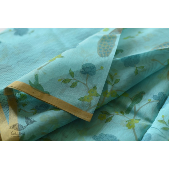 Handloom Printed Chanderi Sky Blue Saree