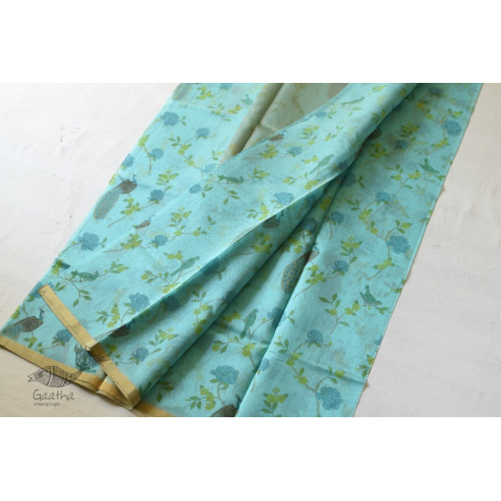 Handloom Printed Chanderi Sky Blue Saree