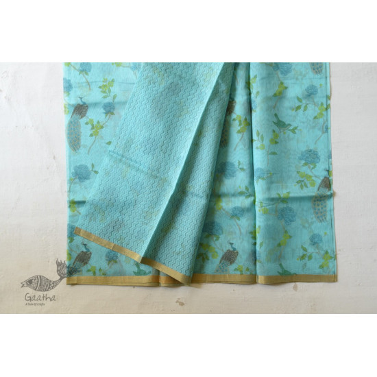 Handloom Printed Chanderi Sky Blue Saree