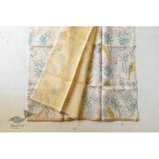 Handloom Printed Chanderi Saree Parrot Motif